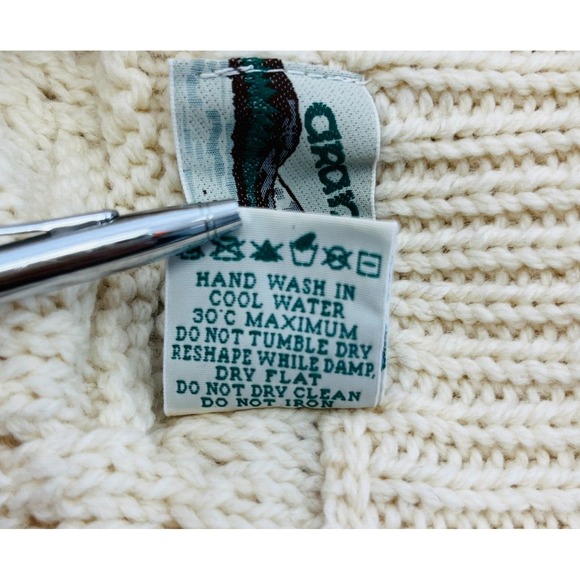 Aran Crafts Ivory Fisherman Sweater Full Zip Ireland *Fits Size Small* - Picture 12 of 12